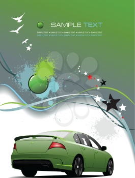 Royalty Free Clipart Image of a Green and Grey Background With a Green Car