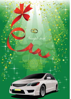 Royalty Free Clipart Image of a Wedding Car and Bands