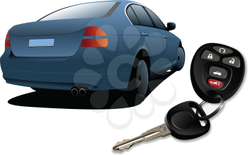 Royalty Free Clipart Image of a Blue Car and a Key Remote