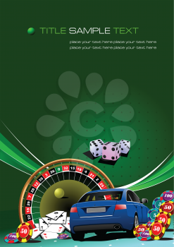 Royalty Free Clipart Image of Casino Elements and a Car