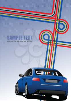 Royalty Free Clipart Image of a Blue Background With Intersecting Lines and a Blue Car
