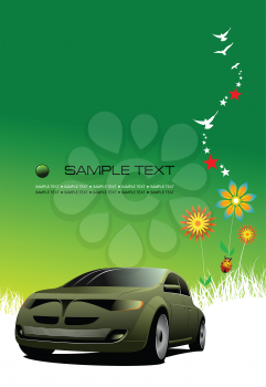 Royalty Free Clipart Image of a Green Car on a Green Background