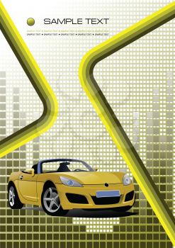 Royalty Free Clipart Image of a Hi-Tech Background With a Yellow Car