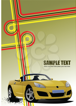 Royalty Free Clipart Image of a Car on a Striped Background