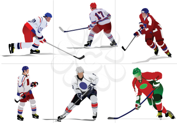 Royalty Free Clipart Image of Six Hockey Players