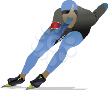 Royalty Free Clipart Image of a Speed Skater in Blue