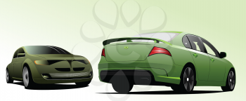 Royalty Free Clipart Image of Two Green Cars