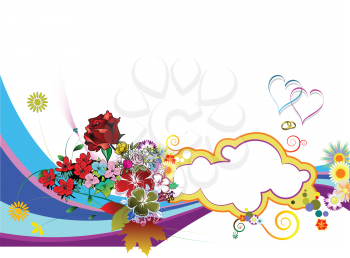 Royalty Free Clipart Image of a Romantic Design With Flowers and Hearts