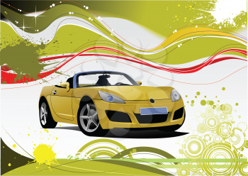 Royalty Free Clipart Image of a Green and Yellow Background With a Yellow Car