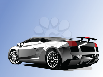 Royalty Free Clipart Image of a Grey Car on Blue