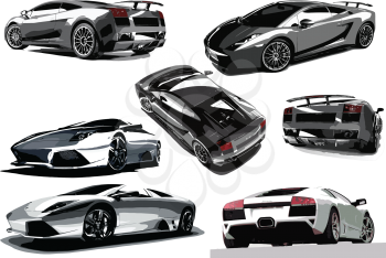 Royalty Free Clipart Image of a Set of Flashy Cars