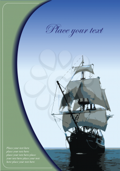 Royalty Free Clipart Image of a Tall Ship With Space for Text Above It