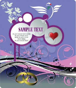 Royalty Free Clipart Image of a Wedding Background With Rings and Text Space