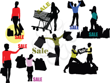 Royalty Free Clipart Image of Silhouettes of Shoppers