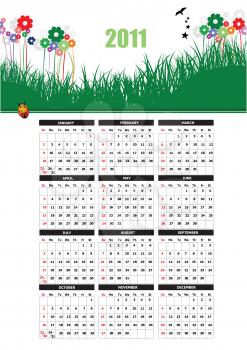 Royalty Free Clipart Image of a 2011 Calendar With Flowers