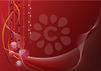 Royalty Free Clipart Image of a Red Background With Hanging Ornaments