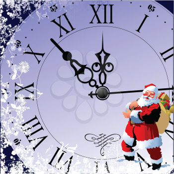Royalty Free Clipart Image of a New Year's Countdown Clock With Santa
