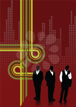 Royalty Free Clipart Image of a Background With Three Male Silhouettes