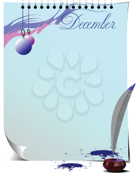 Royalty Free Clipart Image of December Notepaper With Ornament and an Inkwell