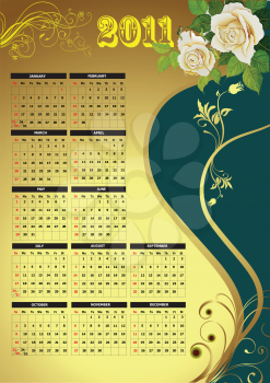 2011 calendar with flower image. Vector illustration 