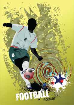 Grunge style Poster Soccer football player. Colored Vector illustration for designers