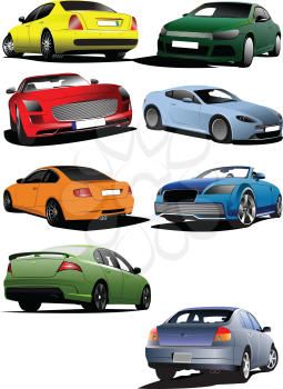 Royalty Free Clipart Image of Eight Cars