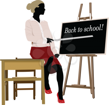 Woman teacher in classroom. Back to school. Vector illustration