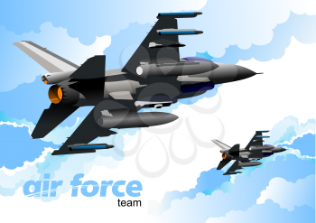 Combat aircraft. Team. Colored vector illustration for designers
