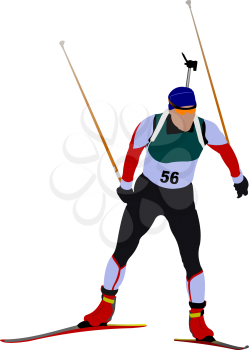 Cover for winter sport brochure with biathlon runner image. Vector illustration