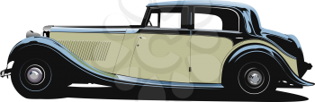Seventy years old  black rarity car. Cabriolet with closed roof. Vector illustration