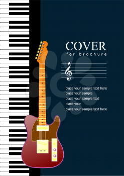 Cover for brochure with Piano with guitar images. Vector illustration
