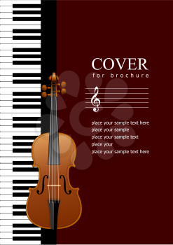 Cover for brochure with Piano with violin images. EPS 10 Vector illustration