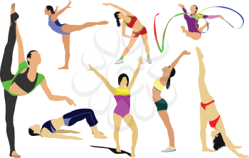 Big set of Woman gymnastic vector illustration. Free callisthenics