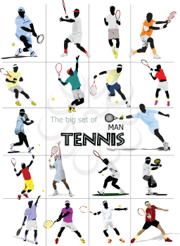 Big set of Man Tennis player. Colored Vector illustration for designers