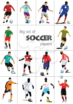 Big set of soccer players. Colored Vector illustration for designers