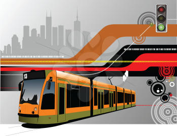 Abstract hi-tech background with tram image. Vector illustration