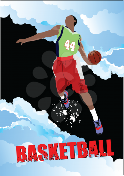 Basketball players poster. Colored Vector illustration for designers