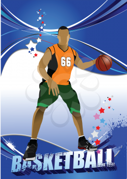 Basketball players poster. Colored Vector illustration for designers