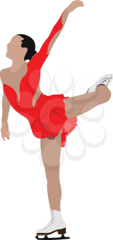 Woman Figure skating colored silhouette. Vector illustration