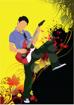 Guitar player on the autumn background. Vector illustration
