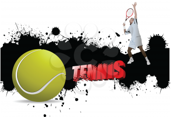 Grunge tennis poster with tennis ball and player,vector illustration