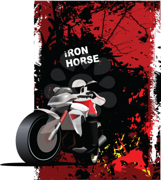 Grunge red background with motorcycle image. Iron horse. Vector illustration