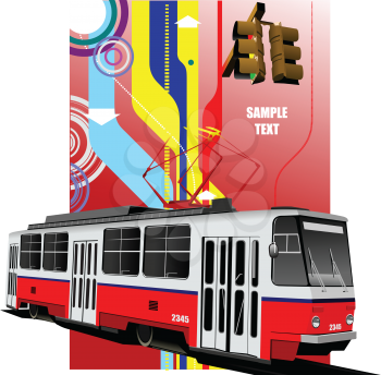 City transport. Tram. Colored Vector illustration for designers