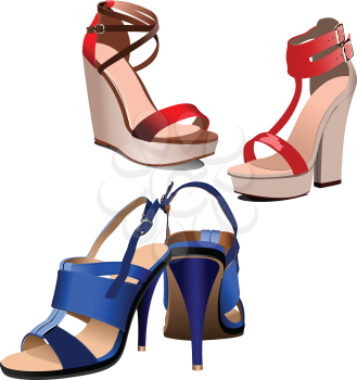 Fashion woman blue shoes poster. Vector illustration