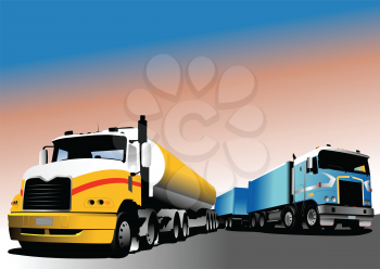 Two  trucks on the road. Vector illustration