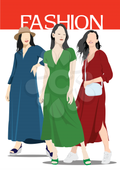 Three Silhouettes of fashion woman. Vector illustration