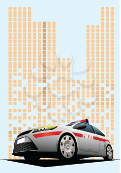 Sheriff`s  car. Police car on downtown background. Vector illustration.