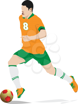 Soccer player poster. Colored 3d illustration