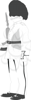 Black and white sketch of the London Royal Guard. Easy change color
