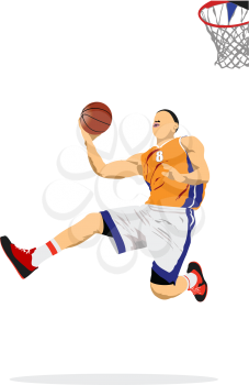 Basketball player in action. Vector 3d illustration for designers